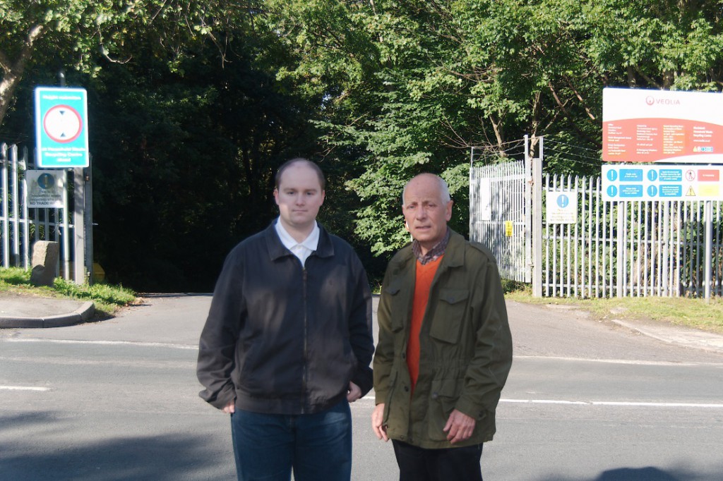Local campaigners Richard Shaw (left) and Steve Ayris outside the Blackstock Road waste and recycling centre